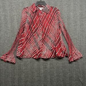 Dressbarn Women's Size Small Red Flared Sleeves Button Up Front‎ Top